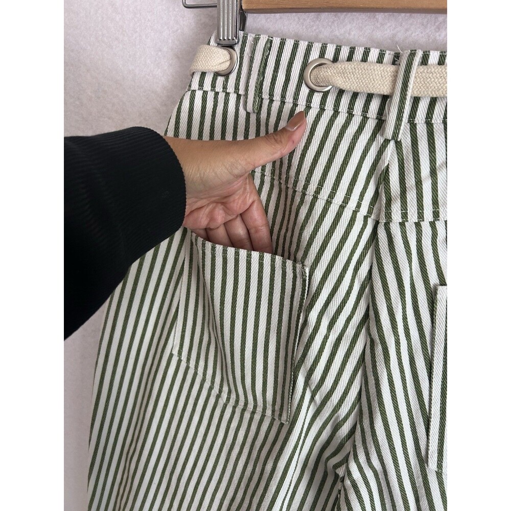 Striped Barrel Leg Jeans Women's Green White Denim Utility Cropped Small - Picture 12 of 14